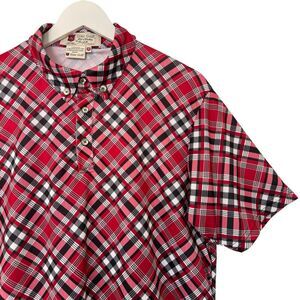 ILIAC Golf Polo Shirt The Paris Ruby Red Tartan Athletic Luxury Preppy Medium